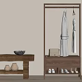 Minimalist Entryway Storage With Wooden Coat Rack Bench Shoes Bag And Vases