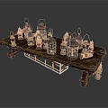 Wooden Long Table With Multiple Various Style Lanterns Arranged On Top