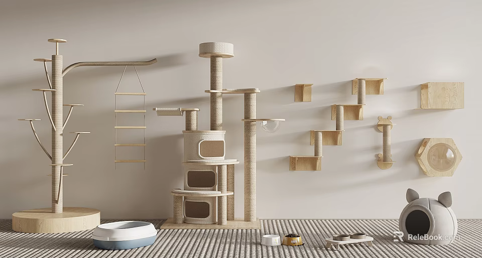 Modern Display Shelves With Wooden Structure And Multi Layer Storage Design 3d model