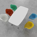 Modern Dining Table Set With White Rectangular Table And Colorful Chairs With Metal Legs 3d model