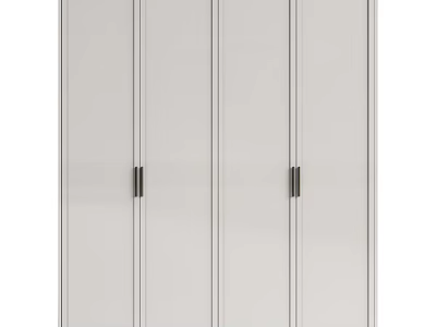 Modern White Wardrobe Interior Design With Four Door And Black Handles 3d model