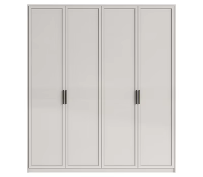Modern White Wardrobe Interior Design With Four Door And Black Handles 3d model