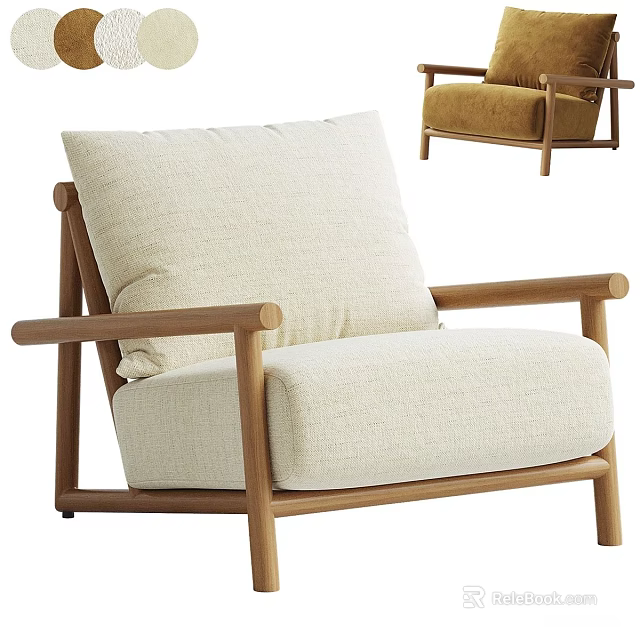 Modern Lounge Chair With Wooden Frame And Light Beige Upholstered Cushion 3d model 