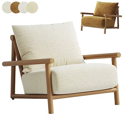 Modern Lounge Chair With Wooden Frame And Light Beige Upholstered Cushion 3d model