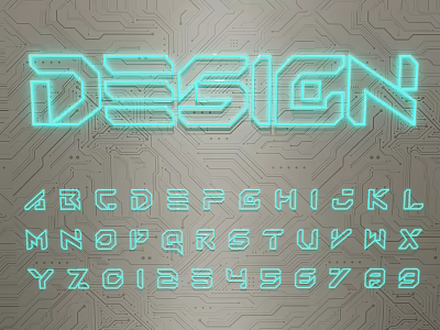 Modern Neon Lighting Combinations With Design Letters Numbers And Circuit Board Background 3d model
