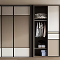 Modern Wardrobe Interior Design With Sliding Doors Beige White Brown Hanging Clothes And Folded Linen