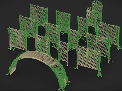Ornamental Green Fence Design With Grid Structure And Arch Decorative Elements 3d model