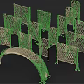 Ornamental Green Fence Design With Grid Structure And Arch Decorative Elements 3d model