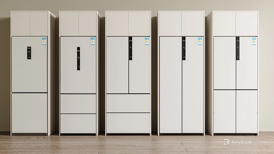 Modern White Refrigerators and Freezers Collection with Door and Drawer Design 3d model 