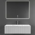 Modern Bathroom Vanity With Large LED Lighted Mirror And White Striped Cabinet