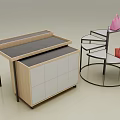 Shopping Mall Store With Wooden White Counter Black Metal Spiral Shelf And Pink Red Handbags