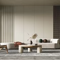 Modern Living Room Interior With Beige Sofa Coffee Table And Textured Wall Decor