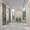 Modern Elevator Hallway With 1F Sign Elevators Light Walls And Marble Floor 3d model