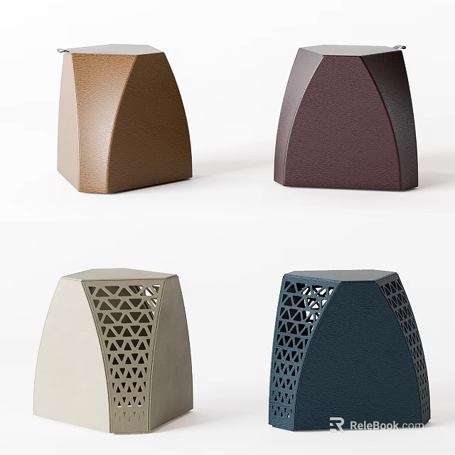 Modern Geometric Stools with Various Colors and Hollow Triangle Patterns for Home Decor 3d model 