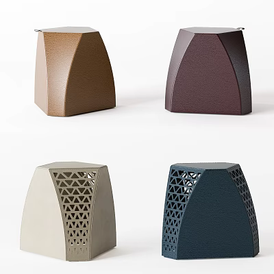 Modern Geometric Stools with Various Colors and Hollow Triangle Patterns for Home Decor 3d model