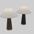Two Stylish Table Lamps With White Shades And Walnut Black Wooden Conical Bases