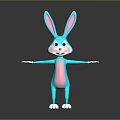 Cartoon Rabbit Game Animation Character With Blue Body Pink Belly White Paws And Smiling Expression