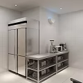 Commercial Kitchen Setup With Stainless Steel Stove Range Hood And Storage Racks