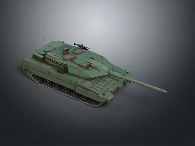 Green Military Main Battle Tank With Long Cannon Turret And Metal Tracks 3d model