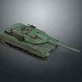 Green Military Main Battle Tank With Long Cannon Turret And Metal Tracks