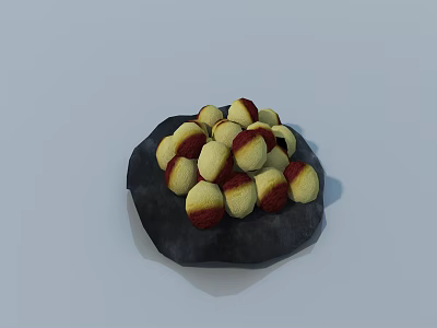 Black Plate With Yellow And Red Balls Arrangement For Dining 3d model