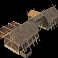 Traditional Wooden House With Thatched Roof Decorative Windows And Wooden Stairs