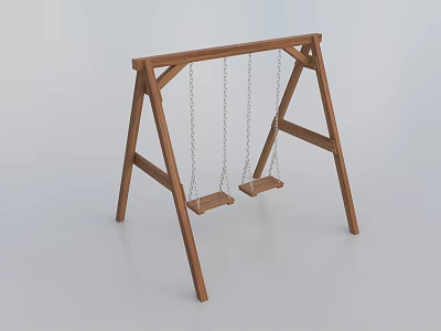 Wooden Playground Swing Set With Double Seats And Chain Hangings 3d model