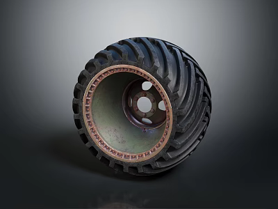 Heavy Duty Off Road Tire With Deep Tread Pattern And Sturdy Metal Rim Design 3d model