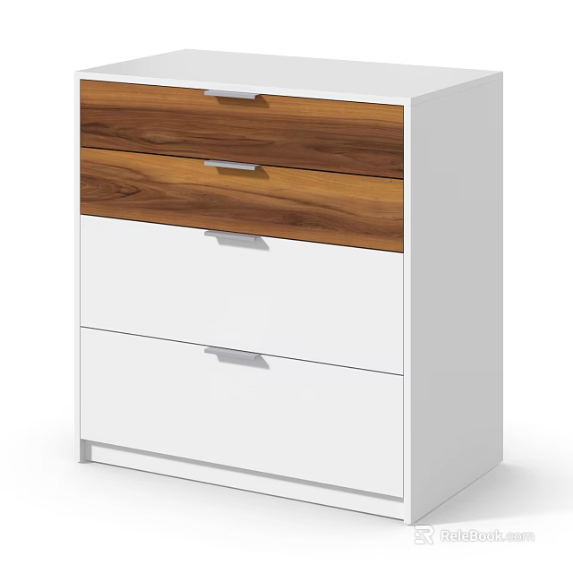 Modern Entryway Cabinet Sideboard With White And Walnut Drawers Minimalist Storage Design 3d model 