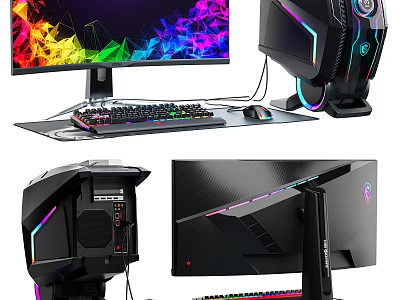 Gaming PC Setup With RGB Lighting Monitor Colorful Display Keyboard Mouse And Mouse Pad 3d model