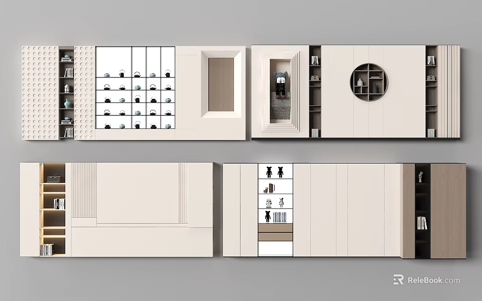 Modern Luxury Background Wall With Storage Cabinets Circular Decor And Open Design Elements 3d model