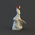 Traditional Style Ceramic Decorative Ornament Set With Female Figure And Red Accents