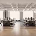 Spacious Modern Office Interior Design With Desks Computers White Chairs Industrial Ceiling And Natural Light
