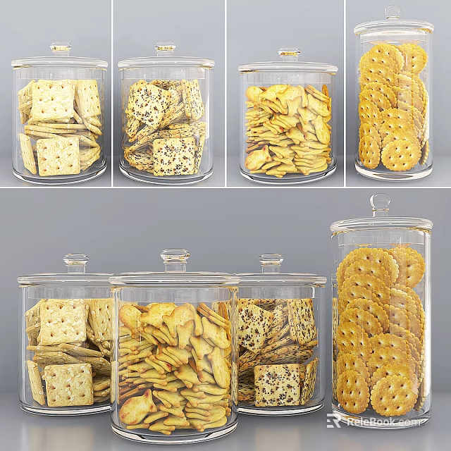 Different Types Of Cookies Stored In Clear Glass Jars With Lids 3d model 