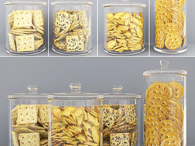 Different Types Of Cookies Stored In Clear Glass Jars With Lids 3d model