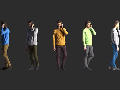 Men in Different Colored Sweaters Talking on Phones Against Grey Background 3d model