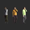 Men in Different Colored Sweaters Talking on Phones Against Grey Background