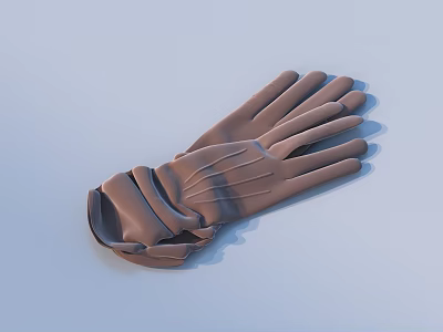 Brown Leather Gloves With Elegant Folded Design For Daily Use 3d model