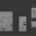 Computer Components With Silver Metal Casing And Yellow Warning Labels In Various Sizes 3d model