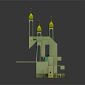 Playful Cartoon Scene With Green Domes Tall Towers Stairs And Light Green Structure