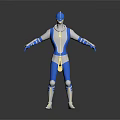 Blue Helmet Character In White Blue Costume With Mythical Creature Companion