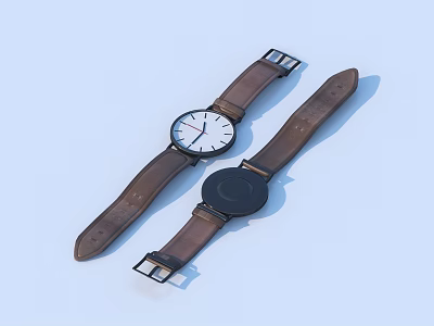 Brown Leather Strap Watches With White And Black Dials For Daily Use 3d model
