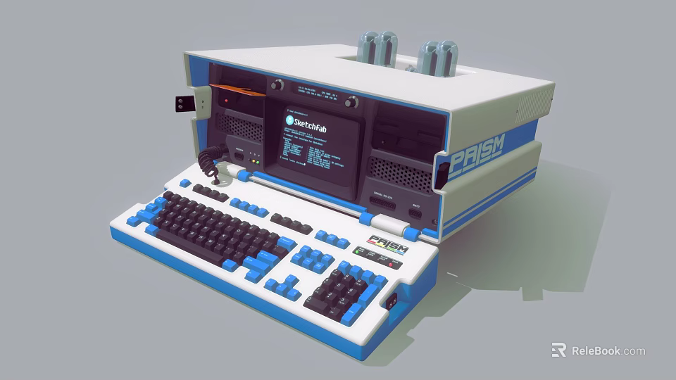 Retro Computer Workstation With Vintage Design Mechanical Keyboard And Display Screen Control Buttons 3d model 