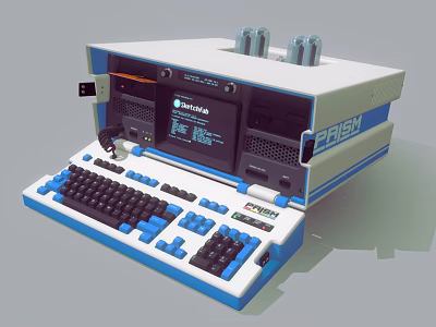 Retro Computer Workstation With Vintage Design Mechanical Keyboard And Display Screen Control Buttons 3d model