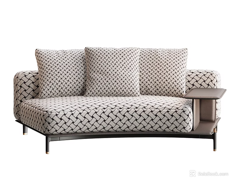 Modern Interlocking Pattern Chaise Lounge With Accent Pillows Sleek Metal Legs And Small Side Table 3d model