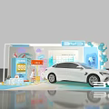 Interactive Zone Featuring White Car Display Booth Balloons Decorations and Visitor Interaction 3d model