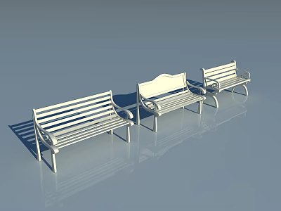 Stylish Outdoor Chairs With Three Different Designs Metal Frame Slatted Seats And Backrests 3d model