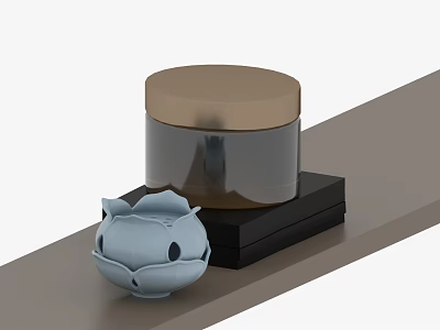 Decorative Ornament Set With Gold Lid Transparent Container And Light Blue Animal Shaped Figurine 3d model