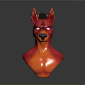 3D Fantasy Character Creature Bust With Red Orange Gradient Pointed Ears And Diamond Symbol