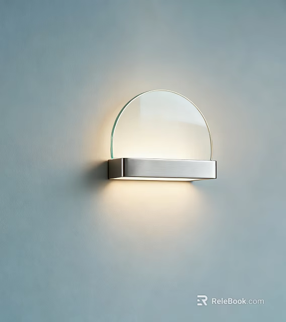Modern Wall Lamp With Curved Glass Shade And Metal Base For Home Lighting 3d model 